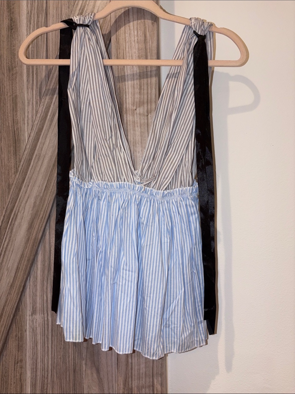 SHEIN Blue & White Striped Tie-Shoulder Blouse